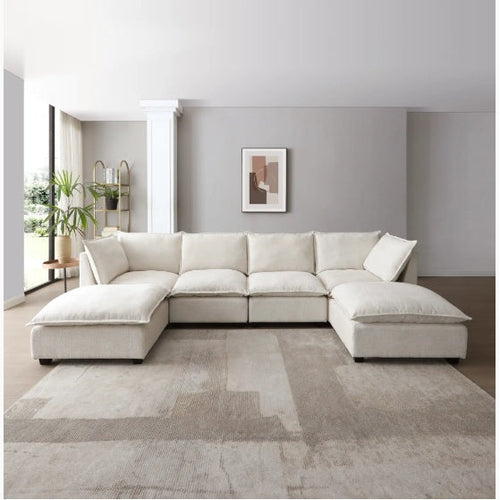 LuxeCasa™ – Modular Linen Sectional Sofa with Convertible Ottoman US