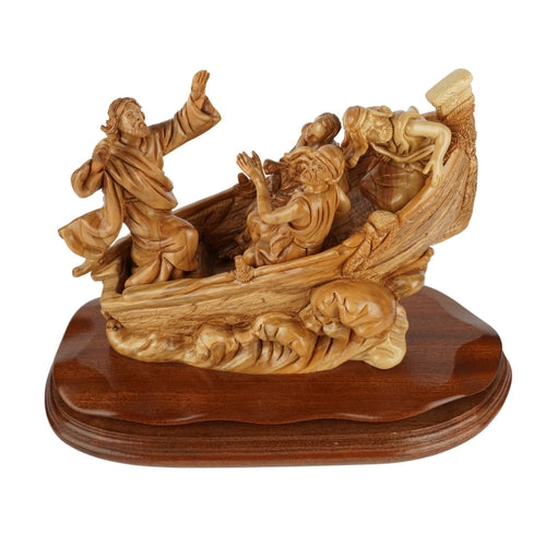 Handgeschnitzte Bootsszene „Jesus stillt den Sturm“ – Exklusive