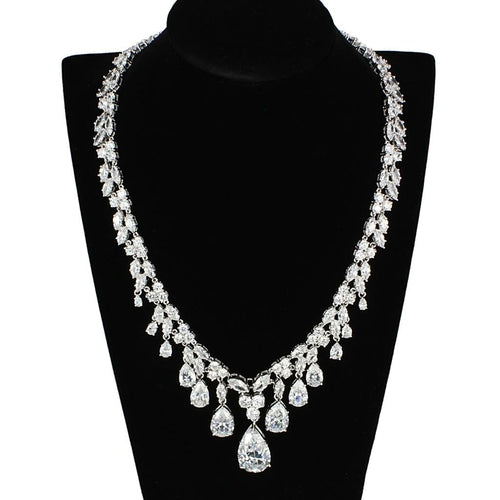 3W925 - Rhodium Brass Jewelry Sets with AAA Grade CZ  in Clear
