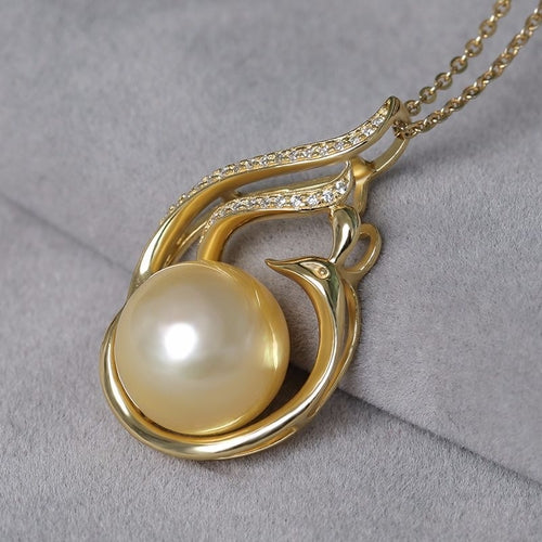 11-12mm 925 Silver Saltwater Gold Pearl Pendant