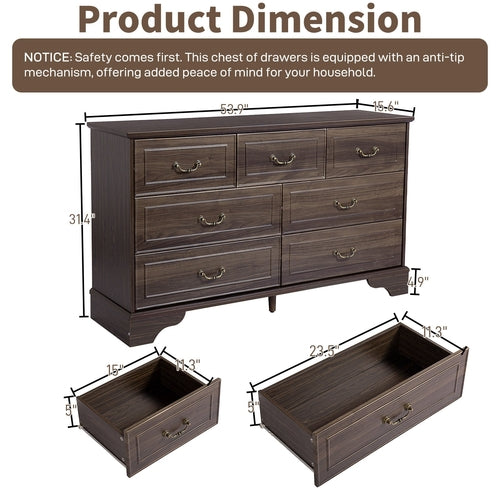 Lunelux™ – 7-Drawer Chest of Drawers (P2 MDF, Walnut Finish)