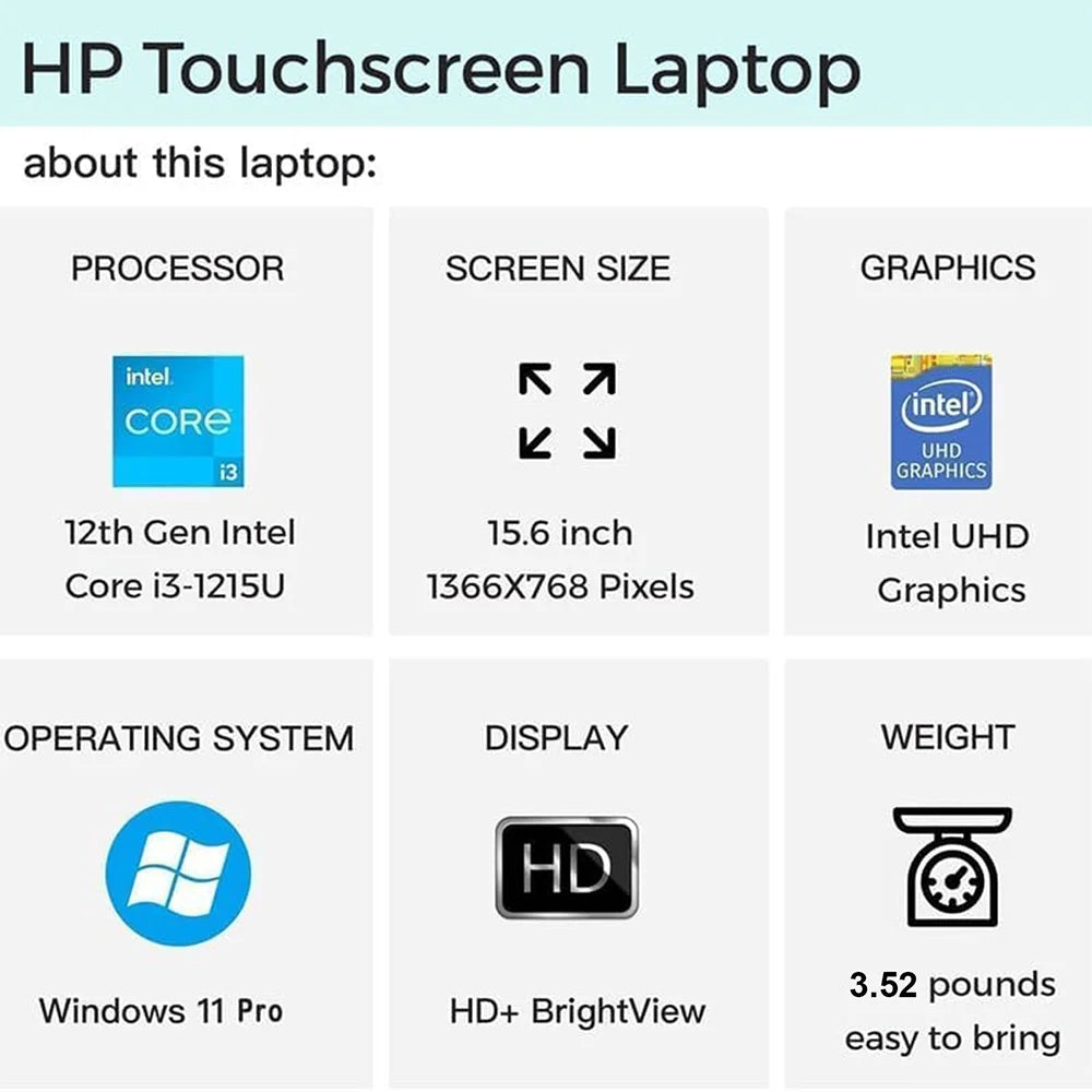 HP 2024 Newest Business Laptop,15.6" Touchscreen Laptop,Intel Core i3-1215U,Up to 64GB RAM,2TB SSD,Intel UHD Graphics,Win 11 Pro