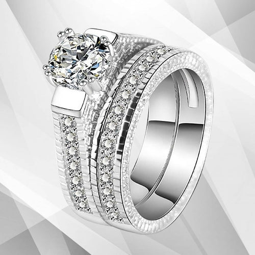 3.50Ct Diamond Posh Bridal Engagement Double Band Ring Set 18Ct White