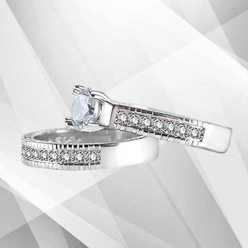 3.50Ct Diamond Posh Bridal Engagement Double Band Ring Set 18Ct White