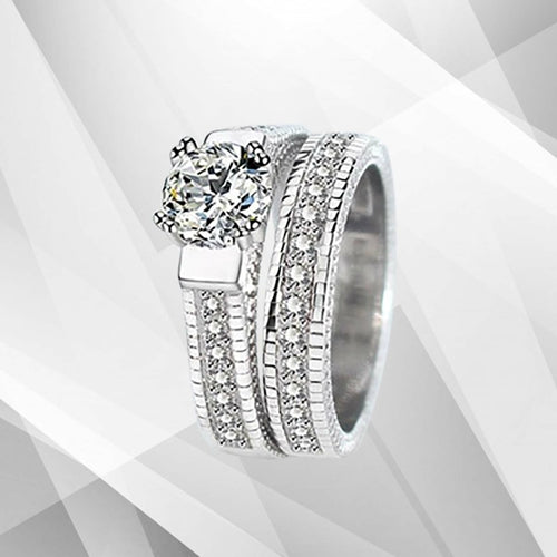 3.50Ct Diamond Posh Bridal Engagement Double Band Ring Set 18Ct White
