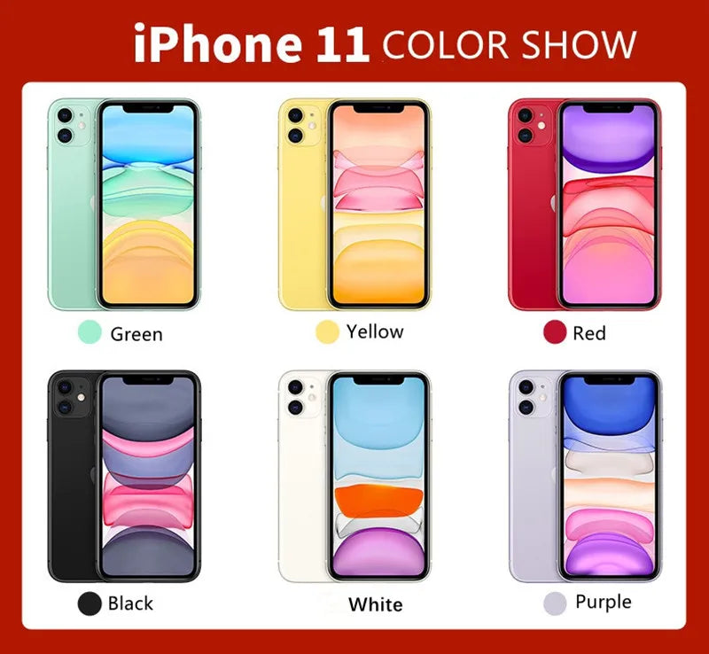 Apple iphone 11 Unlocked Original Used Cell phones 6.1" Liquid Retina Display 64/128/256GB LTE Mobile Phones Dual Camera A13