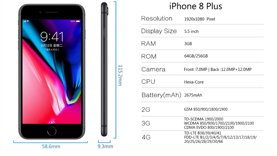 Original Unlocked Apple IPhone 8 Plus 64GB/256GB Hexa Core 3D Touch ID LTE WIFI 12.0MP 4.7inch Fingerprint Used Mobile Phone