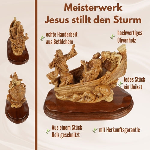 Handgeschnitzte Bootsszene „Jesus stillt den Sturm“ – Exklusive