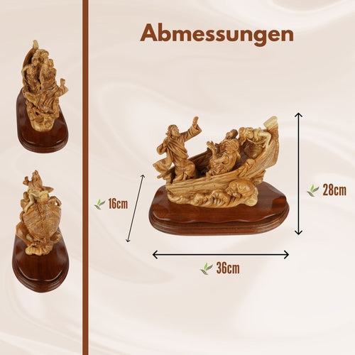 Handgeschnitzte Bootsszene „Jesus stillt den Sturm“ – Exklusive