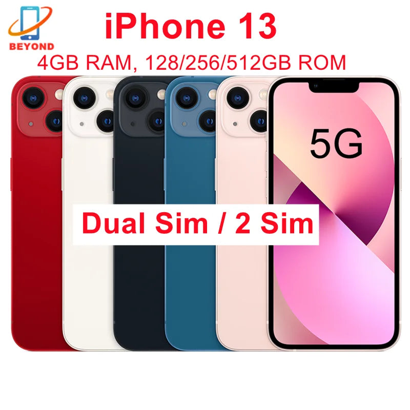 Original Apple iPhone 13 Dual Sim 2Sim 128GB 256GB ROM 6.1" Retina OLED A15 Face ID NFC Unlocked iPhone13 5G 95% New Smart Phone