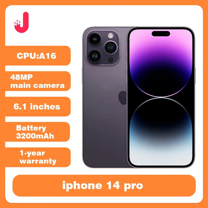 Original Used Unlock Apple iPhone 14 Pro 128GB/256 GB ROM 6GB RAM 6.7"  OLED Face ID  SIM 5G Cellphone NFC