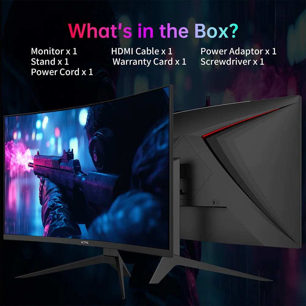 KTC H27S25E Gaming Monitor, 27 inch 2560*1440 QHD CSOT HVA Screen, 1000R Curvature, 240Hz Refresh Rate, 1ms MPRT Response Time