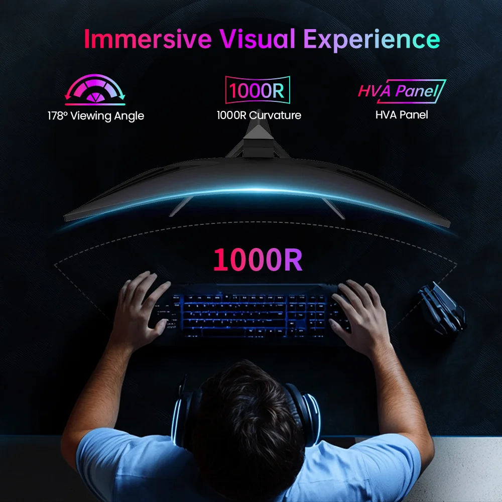 KTC H27S25E Gaming Monitor, 27 inch 2560*1440 QHD CSOT HVA Screen, 1000R Curvature, 240Hz Refresh Rate, 1ms MPRT Response Time