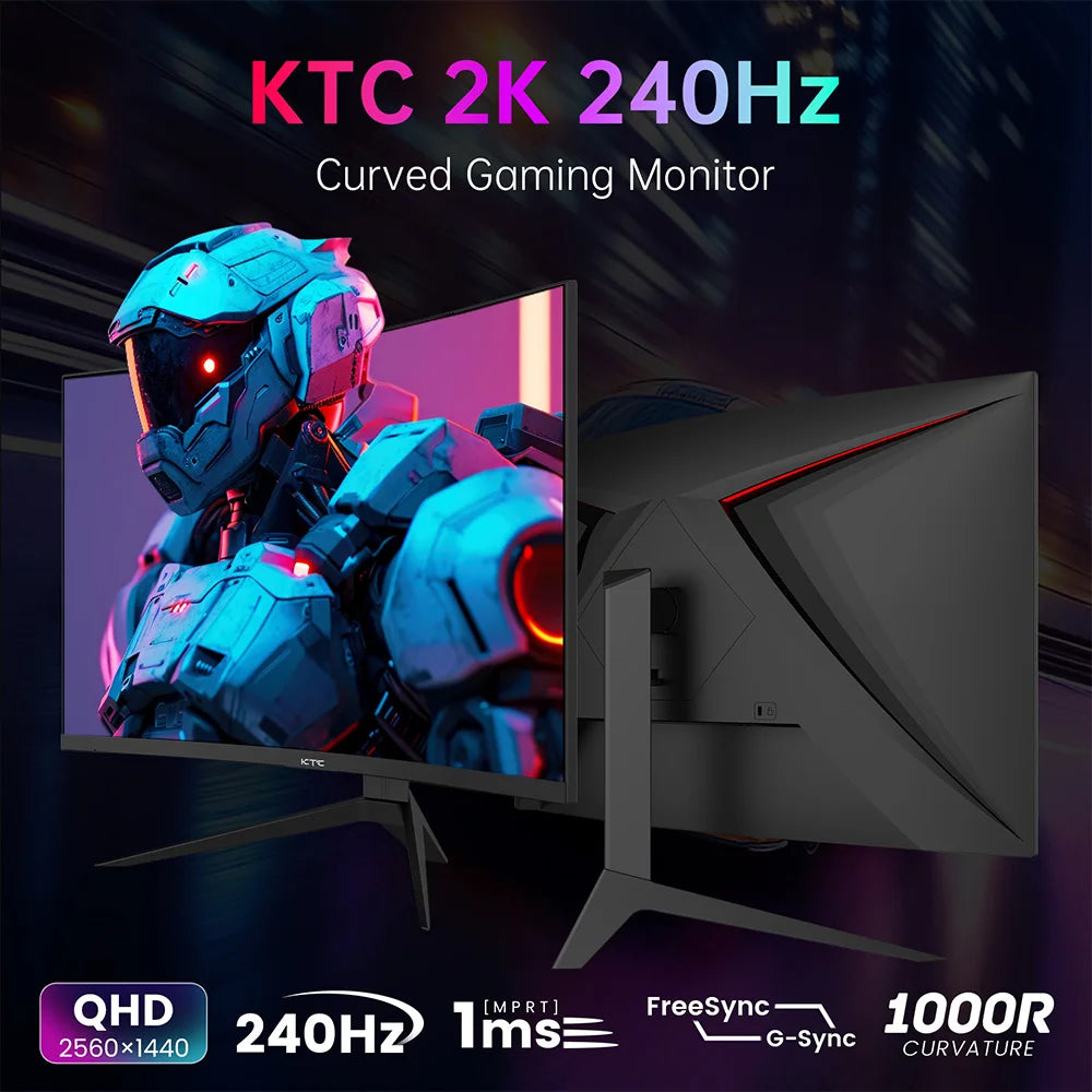 KTC H27S25E Gaming Monitor, 27 inch 2560*1440 QHD CSOT HVA Screen, 1000R Curvature, 240Hz Refresh Rate, 1ms MPRT Response Time