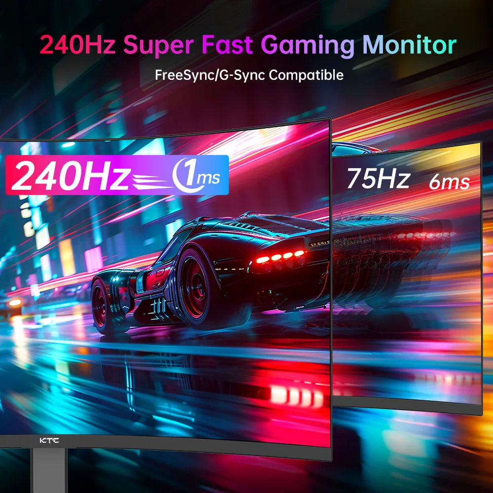 KTC H27S25E Gaming Monitor, 27 inch 2560*1440 QHD CSOT HVA Screen, 1000R Curvature, 240Hz Refresh Rate, 1ms MPRT Response Time