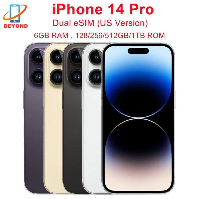 Apple iPhone 14 Pro Dual eSIM 128/256/512G/1TB ROM 6GB RAM 6.1" Super Retina OLED Face ID NFC A15 5G 99% New Original Cell Phone