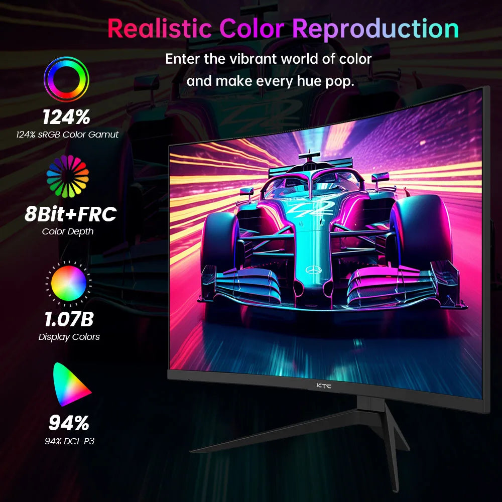 KTC H27S25E Gaming Monitor, 27 inch 2560*1440 QHD CSOT HVA Screen, 1000R Curvature, 240Hz Refresh Rate, 1ms MPRT Response Time