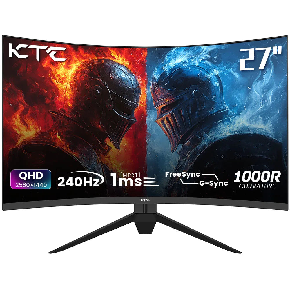 KTC H27S25E Gaming Monitor, 27 inch 2560*1440 QHD CSOT HVA Screen, 1000R Curvature, 240Hz Refresh Rate, 1ms MPRT Response Time