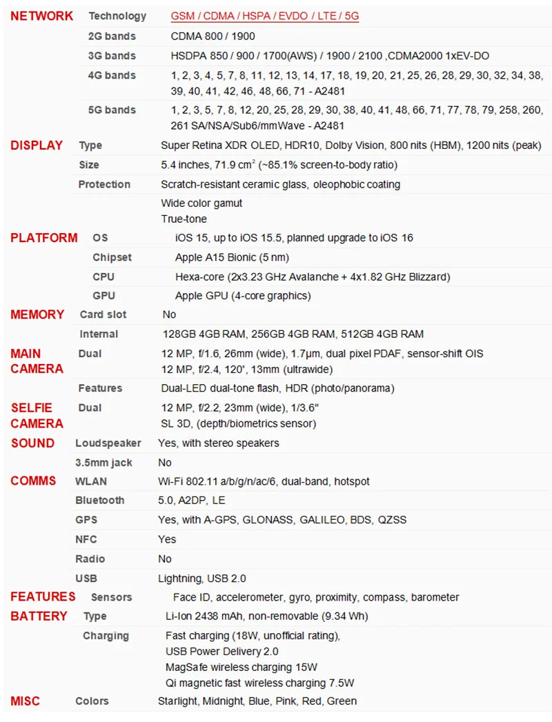 99%New Original iPhone 13 Mini 5G  5.4" 13mini RAM 4GB ROM 128/56GB Super Retina XDR OLED Dual 12MP Apple A15 Bionic NFC Face ID
