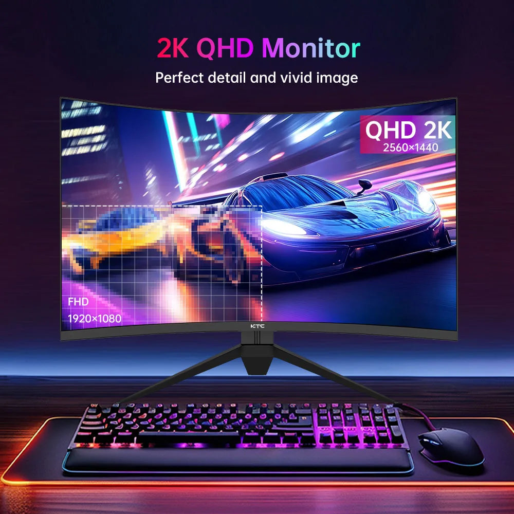KTC H27S25E Gaming Monitor, 27 inch 2560*1440 QHD CSOT HVA Screen, 1000R Curvature, 240Hz Refresh Rate, 1ms MPRT Response Time