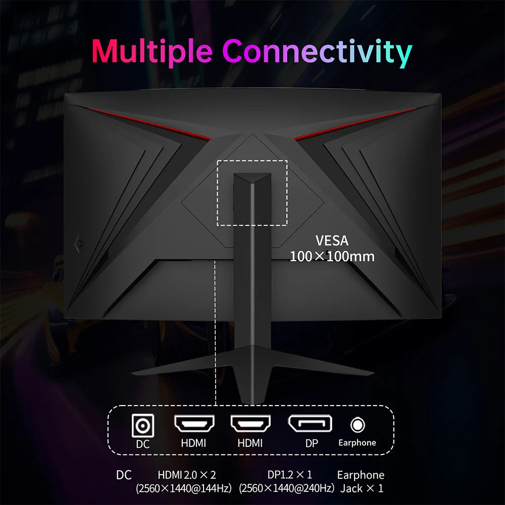 KTC H27S25E Gaming Monitor, 27 inch 2560*1440 QHD CSOT HVA Screen, 1000R Curvature, 240Hz Refresh Rate, 1ms MPRT Response Time