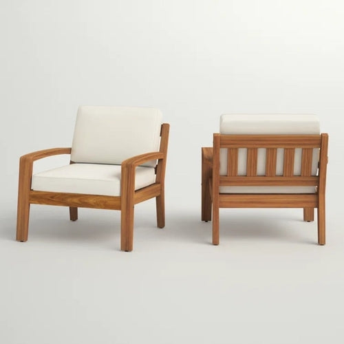 LuneluX_Home - Garden Club Chair Set (2 pcs, Acacia Wood & Beige