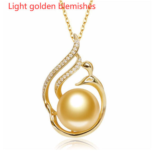 11-12mm 925 Silver Saltwater Gold Pearl Pendant