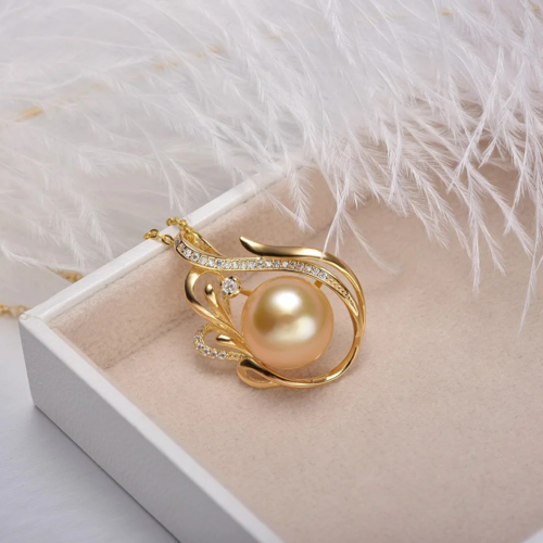 11-12mm 925 Silver Saltwater Gold Pearl Pendant